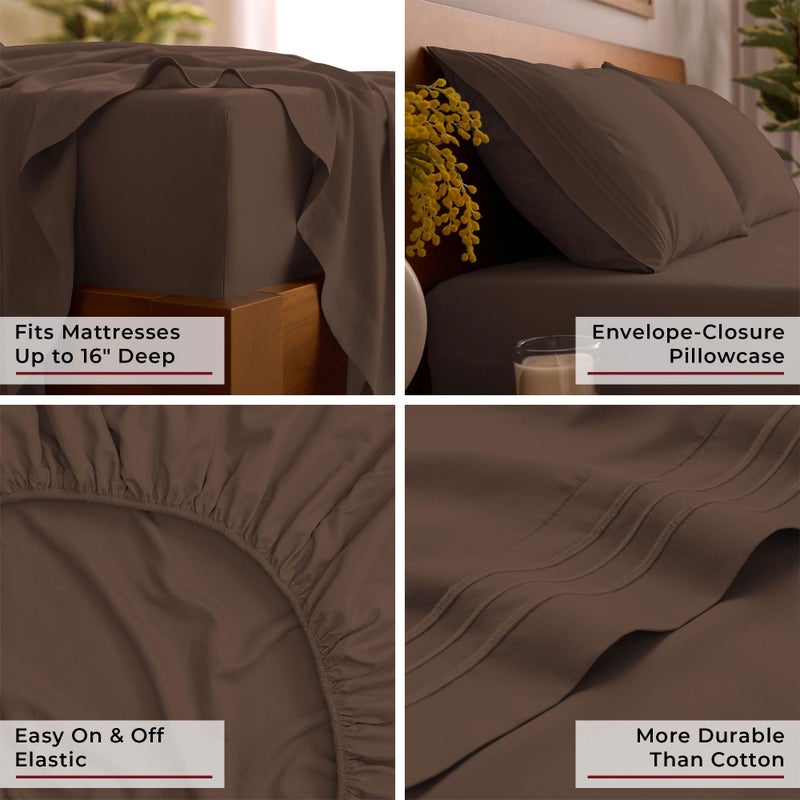 Mellanni Queen Sheets Set - 4 PC Iconic Collection Bedding - Hotel Luxury, Extra Soft, Cooling Bed Sheets - Wrinkle, Fade, Stain Resistant (Queen, Brown) - Image 5